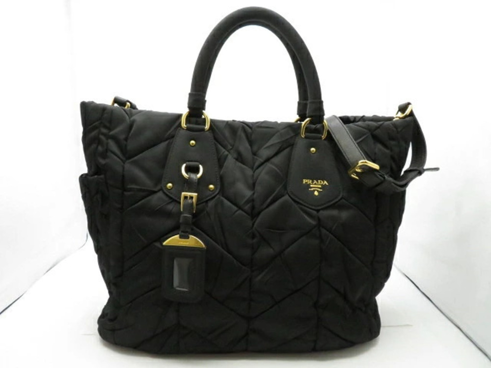 Prada black Tessuto chevron quilted tote bag polished convenient side pockets